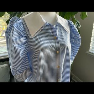 Halston Stripe Button Down Blouse